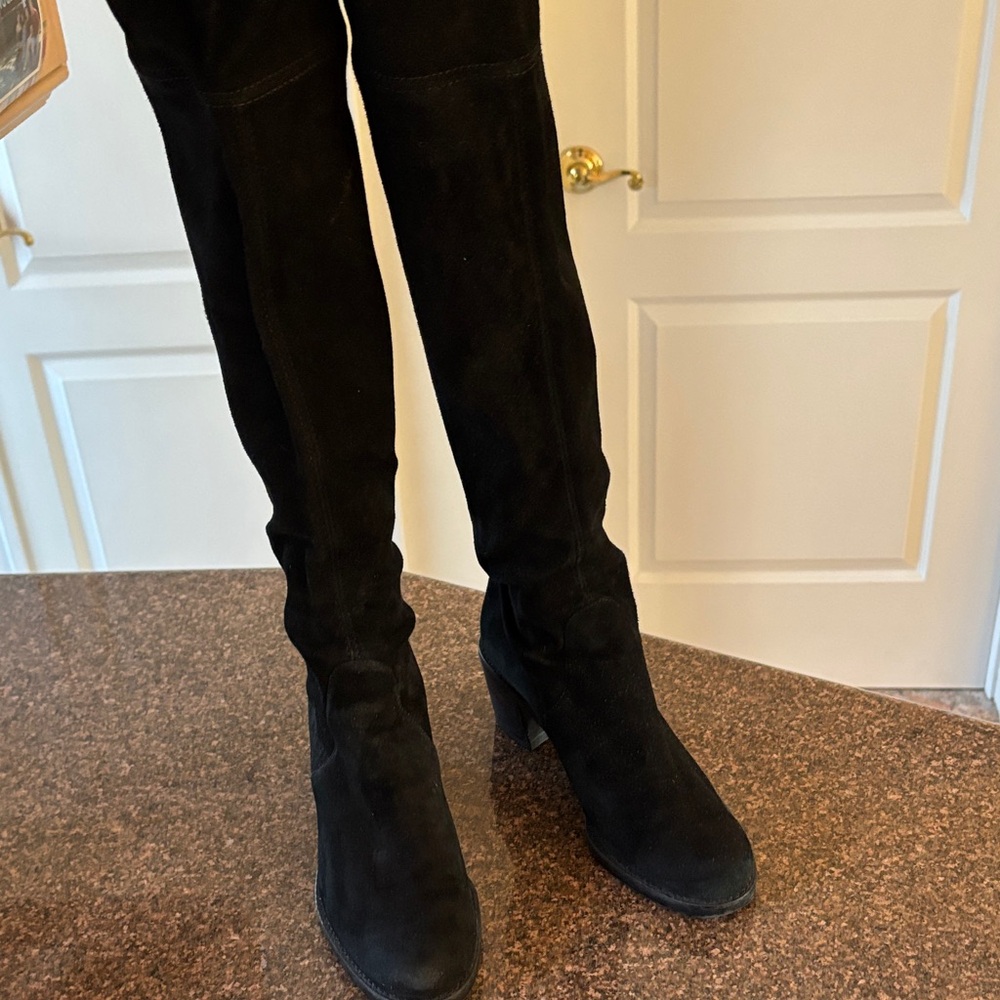 Stuart Weitzman Ladies Black Suede Over the Knee Tie back Boots-7.5